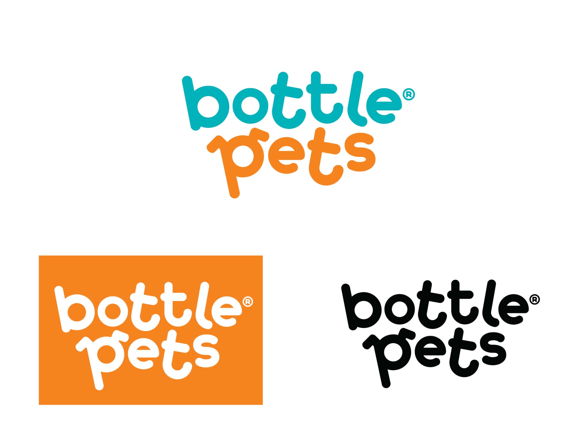 Three color variations of the Bottle Pets logo.